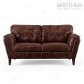 Novo design vintage estilo americano couro genuíno dois lugares sofá mobiliário